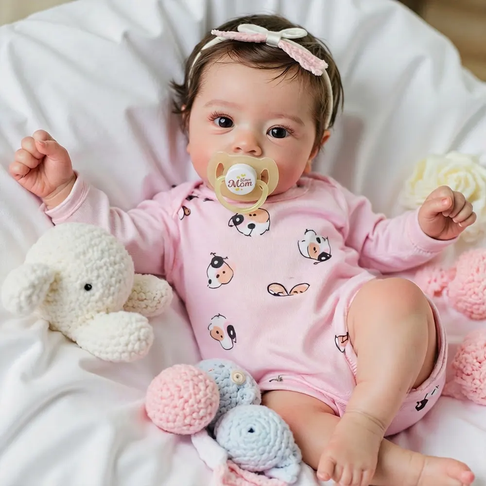 18" Real Cute Lifelike Awake Reborn Newborn Doll Named Novara with Brown Hair, photograph 6