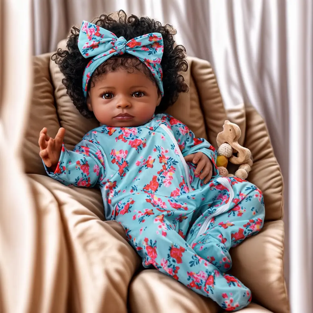 18" Super Lovely Girl Named Layin African American Cloth Body Reborn Baby Doll, photograph 4