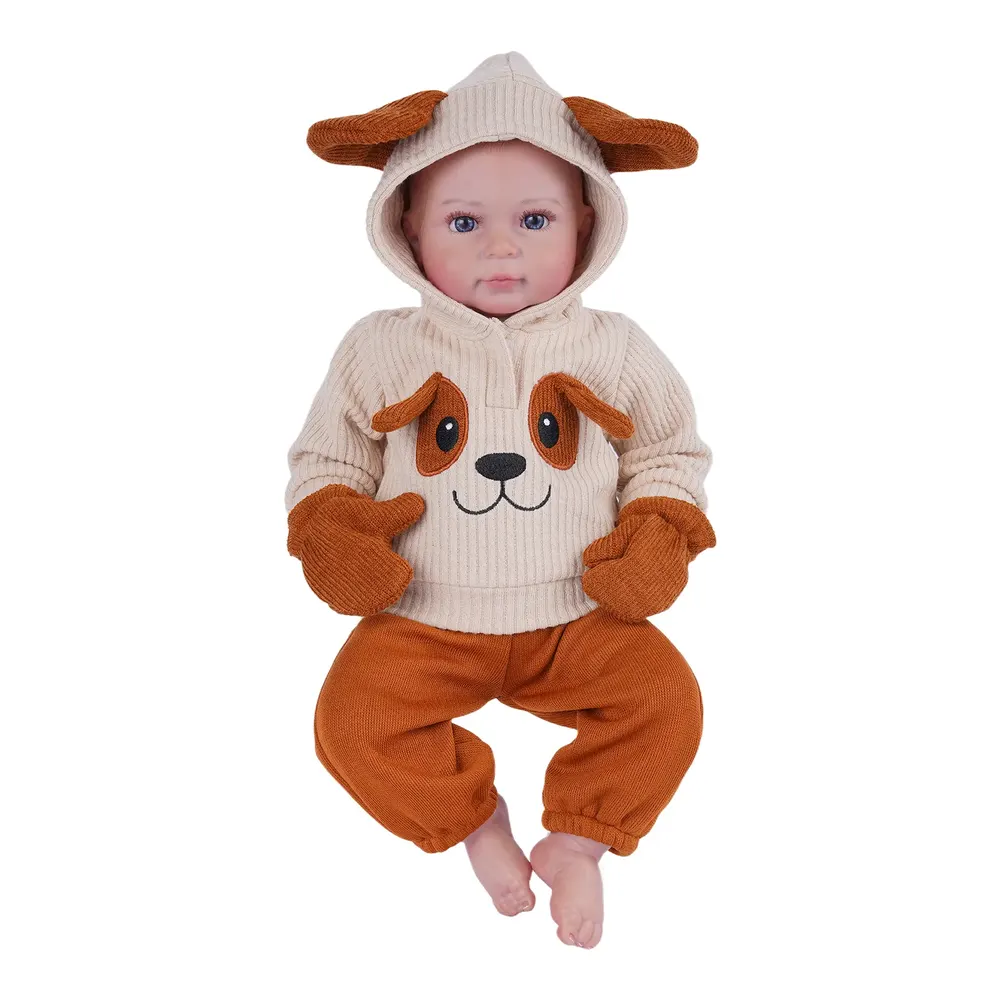 20" Cozy Puppy Hoodie Outfit Set 3 Pieces for Reborn Baby Dolls, photograph 2