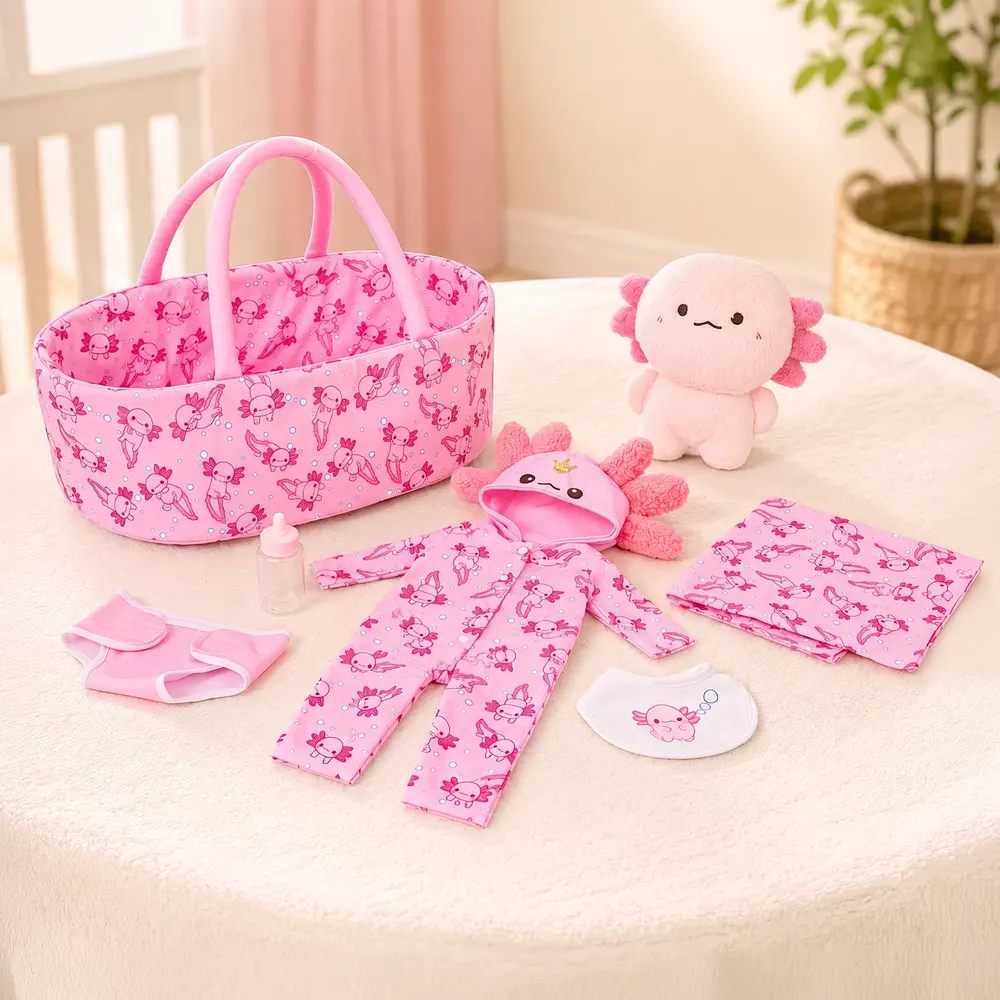 20" Cute Axolotl Basket Gift Set for Reborn Baby Dolls, photograph 3