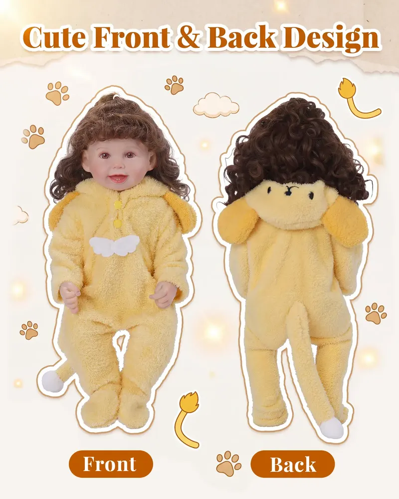 20" Cute Yellow Animal Plush Romper for Reborn Dolls, photograph 4