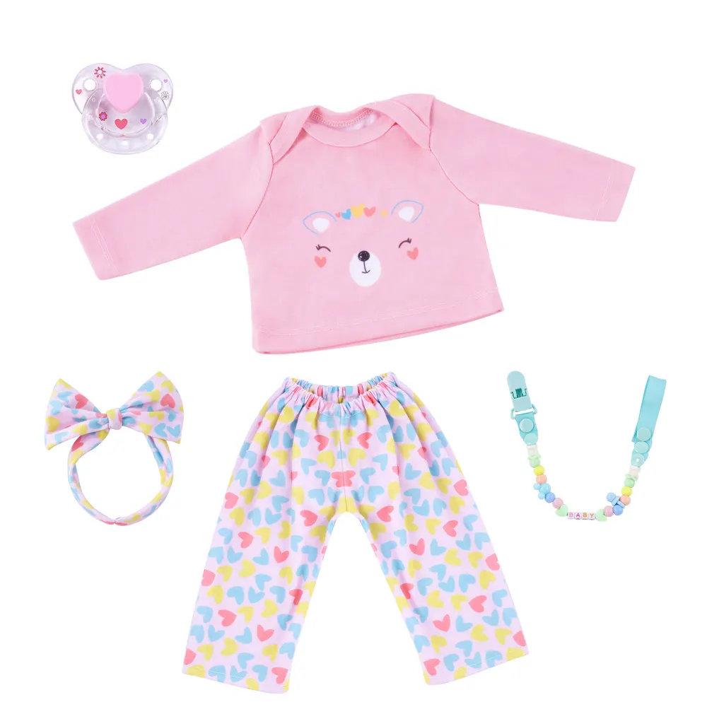20" Pink Bear Top and Heart-Shaped Pants 5 Pieces Set