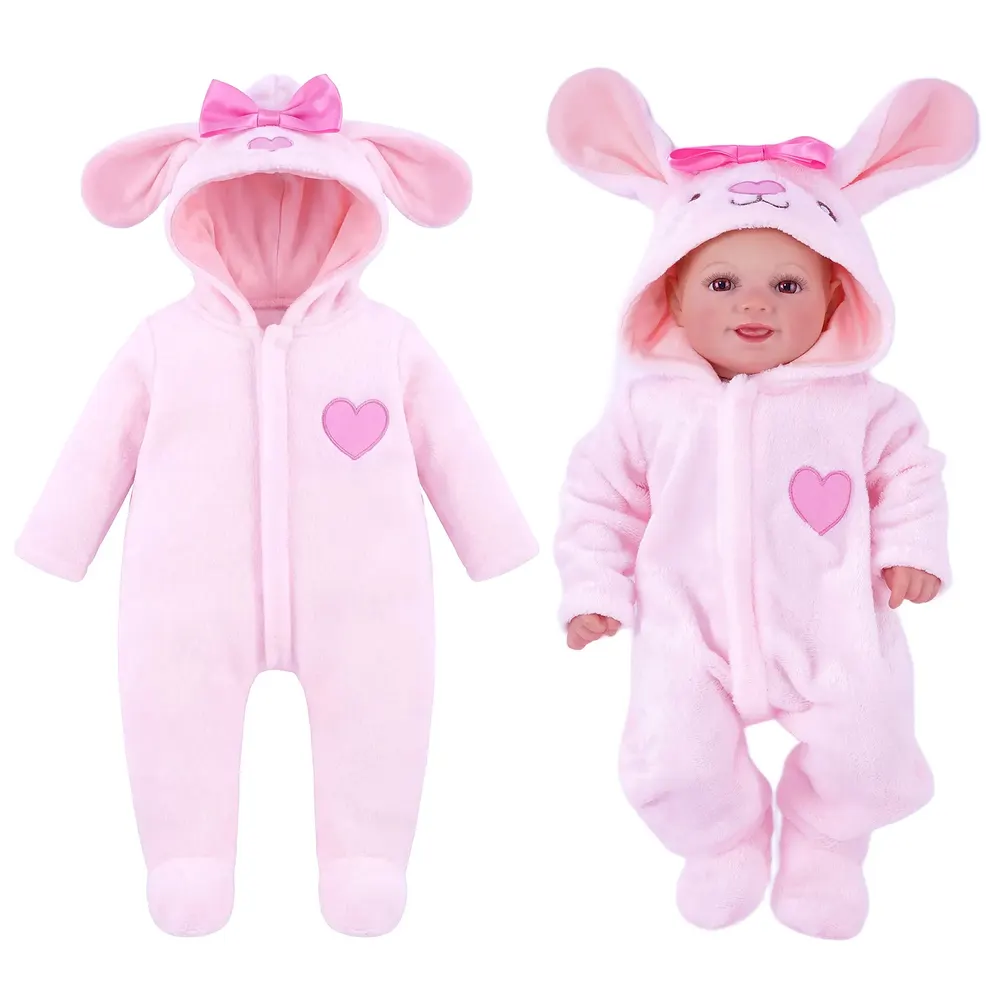 20" Pink Bunny Bow Romper for Reborn Baby, photograph 2