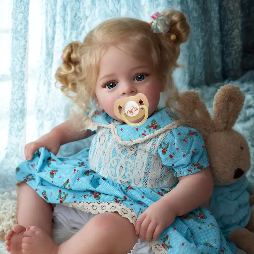 20" Lifelike Blue Eyes Handmade Silicone Vinyl Reborn Baby Girl Zidina, photograph 2