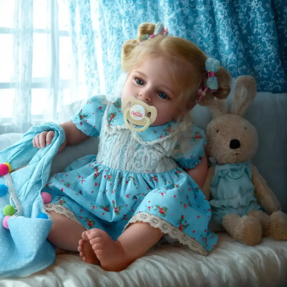 20" Lifelike Blue Eyes Handmade Silicone Vinyl Reborn Baby Girl Zidina, photograph 4