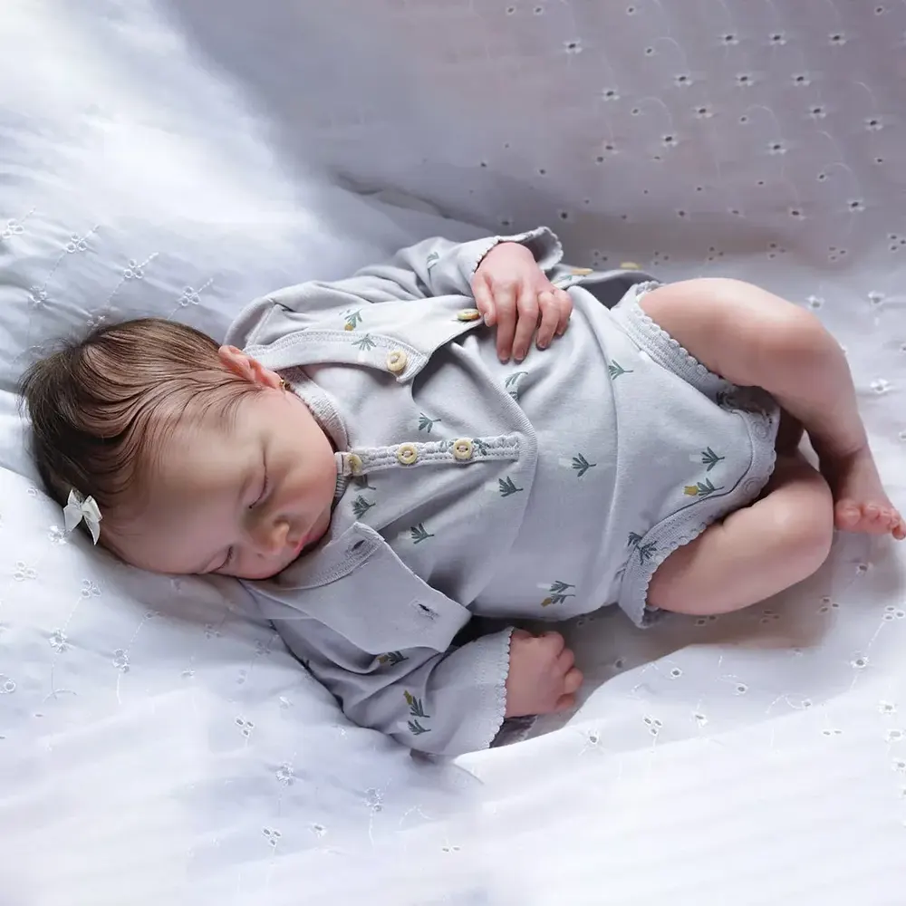 20" Newborn Lifelike Sleeping Baby Brown Hair Doll Girl Noda with Heartbeat & Sound, photograph 5
