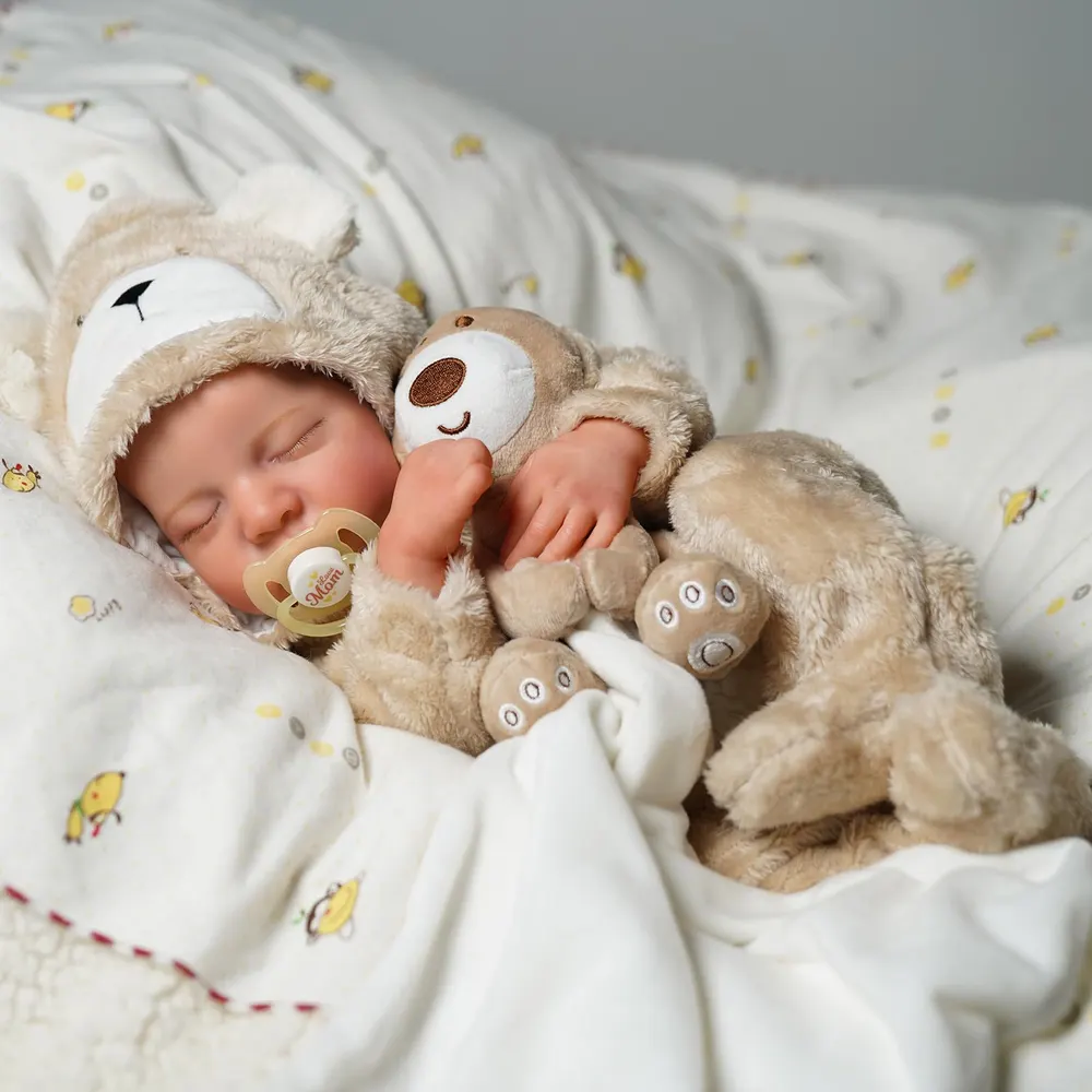 20" Newborn Lifelike Sleeping Baby Painted Hair Doll Boy Named Bussona, photograph 5