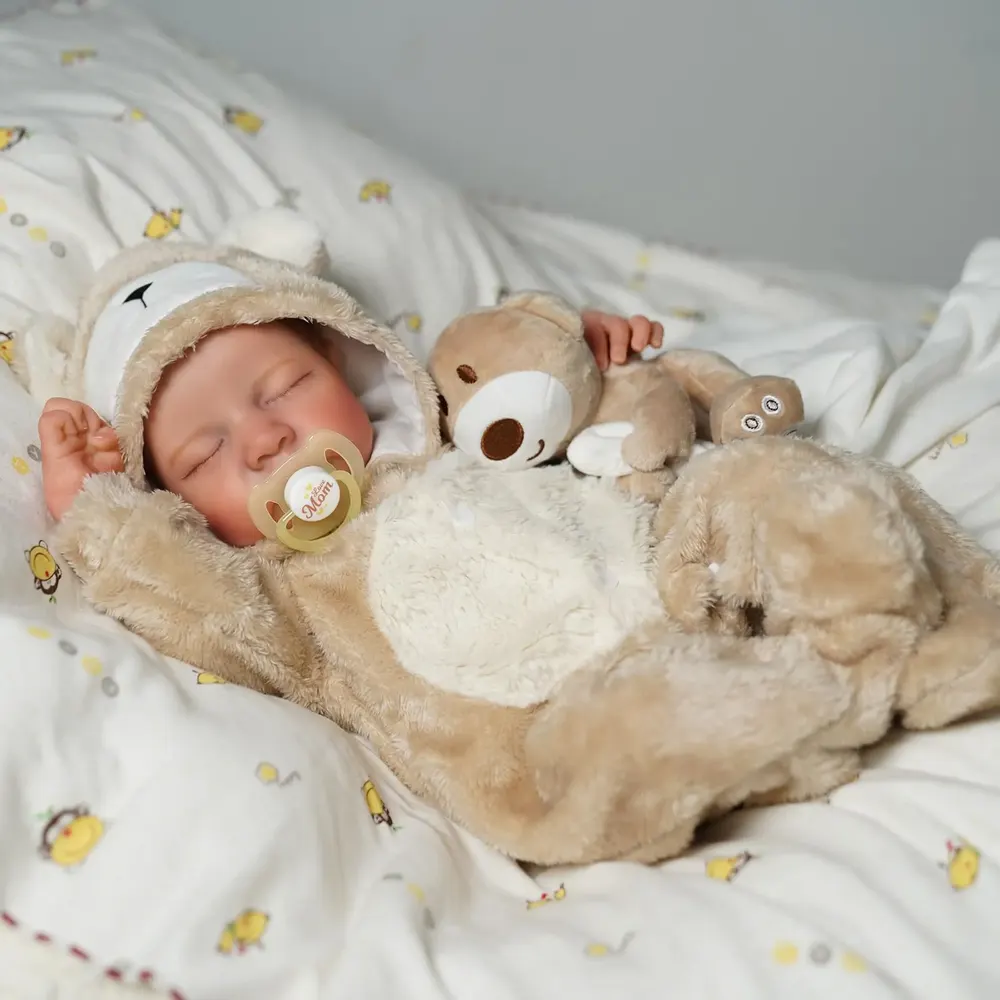 20" Newborn Lifelike Sleeping Baby Painted Hair Doll Boy Named Bussona, photograph 6