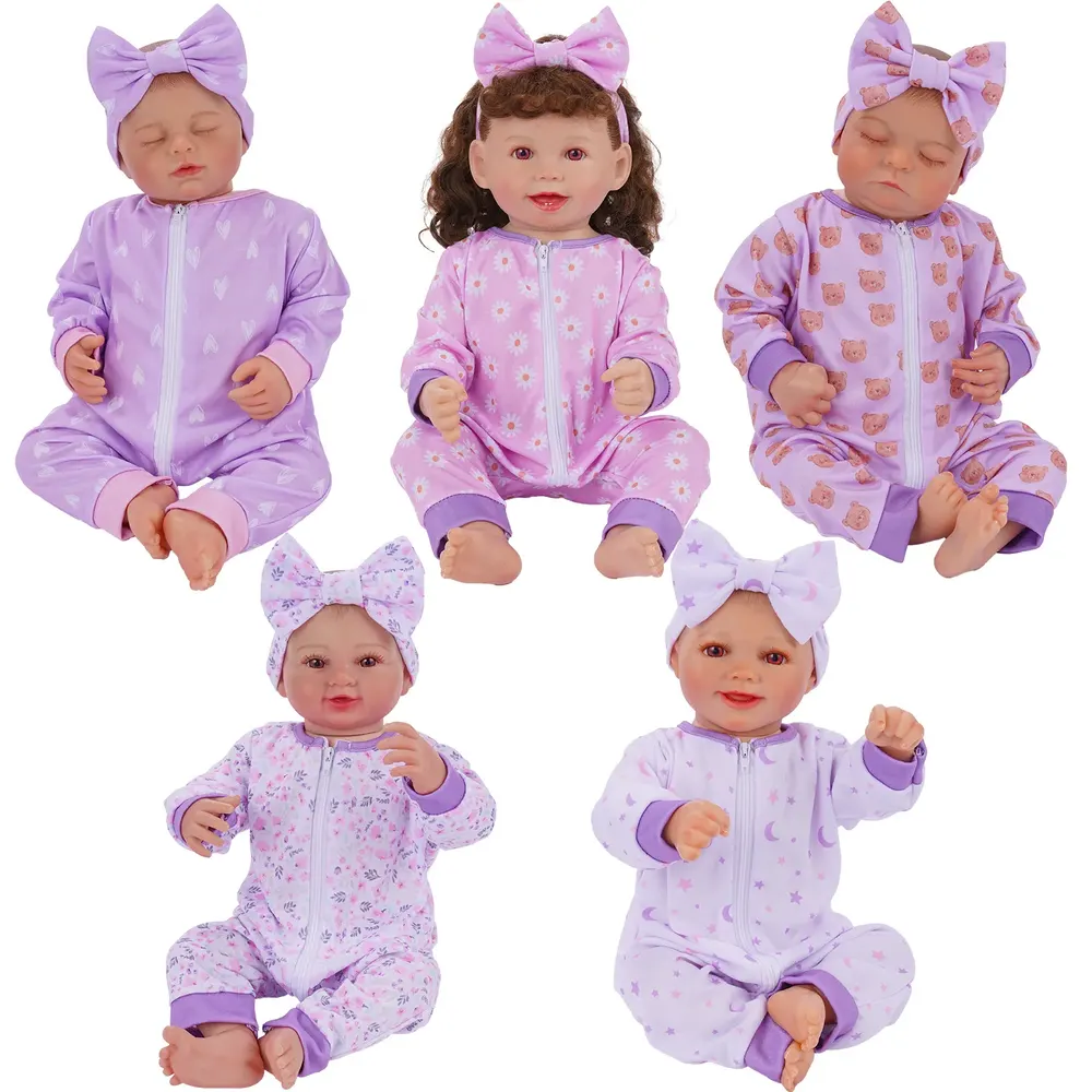 20" Pastel Print Doll Outfit 5 Sets with Matching Headbands for Reborn Baby Dolls, photograph 2