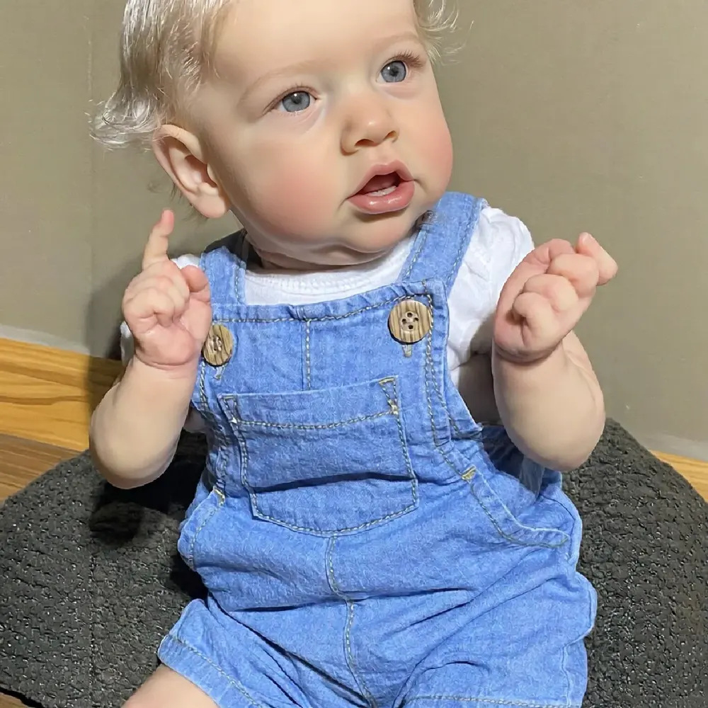 20" Realistic Soft Vinyl Toddler Girl with Blonde Hair and Blinking Eye Colors, photograph 2