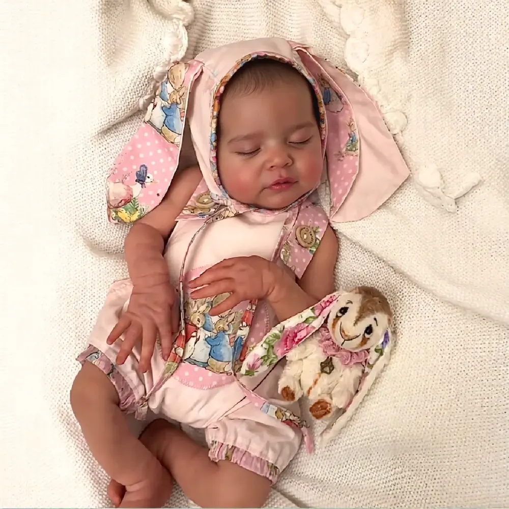 20" Realistic Vinyl Sleeping Baby Girl Doll with Painted Hair and White Skin Tone, photograph 2