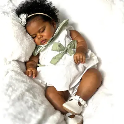 20" Reborn Baby African American Doll with Black Curly Hair
