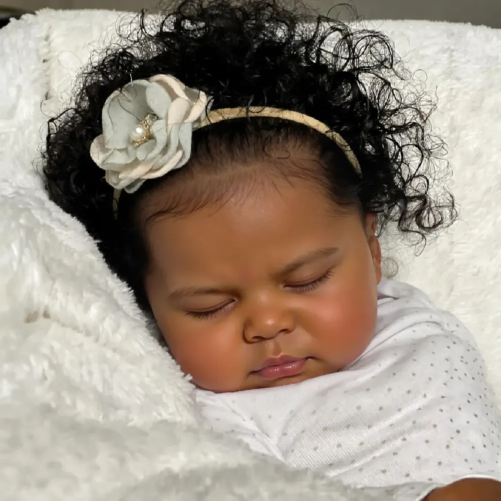 20" Reborn Baby African American Doll with Black Curly Hair, photograph 4