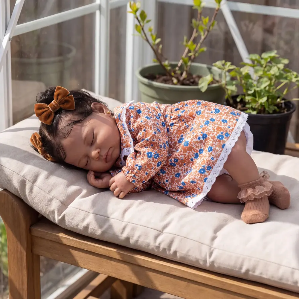20" Reborn Baby Dolls Black with Smooth Skin, Toddler Girl with Sleeping Face, photograph 2