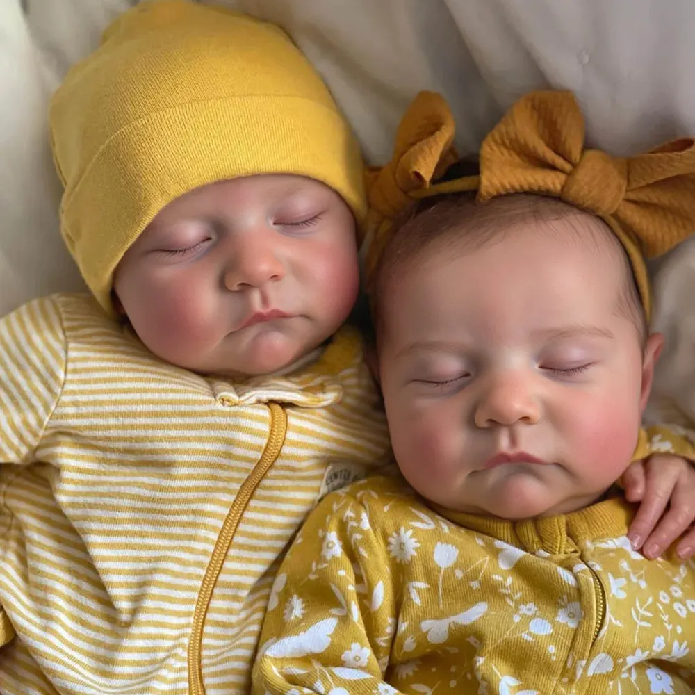 20" Reborn Sleeping Newborn Twins Boy and Girl Soft Silicone Baby Dolls Named Qunsa