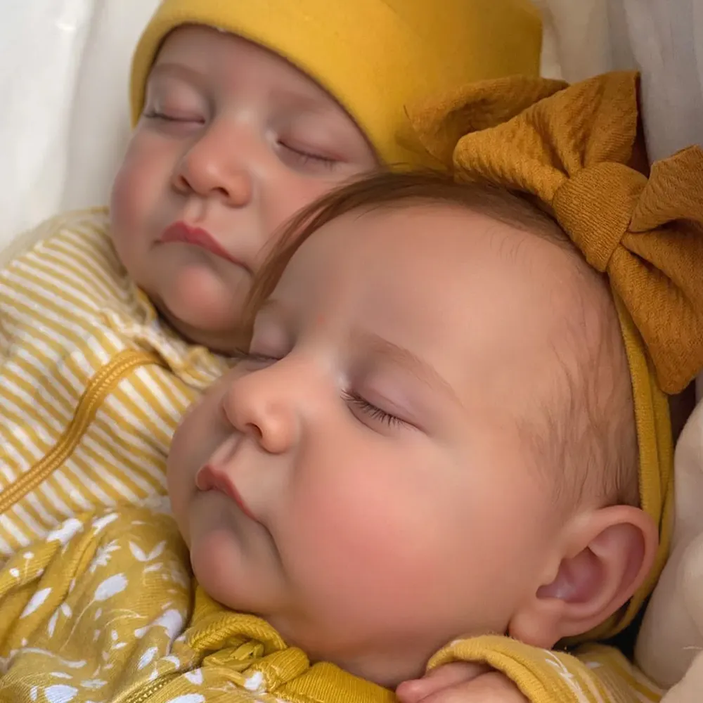 20" Reborn Sleeping Newborn Twins Boy and Girl Soft Silicone Baby Dolls Named Qunsa, photograph 3