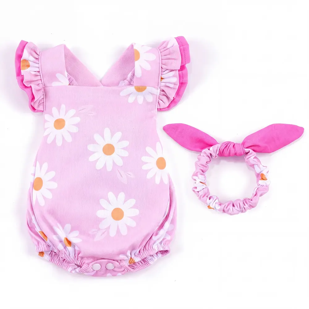 20" Sweet Pink Daisy Romper Outfit Set 2 Pieces for Reborn Baby Dolls
