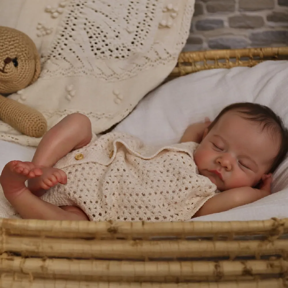 20" Vinyl Reborn Sleeping Baby Boy, Brown Hair, Caucasian Skin, photograph 2