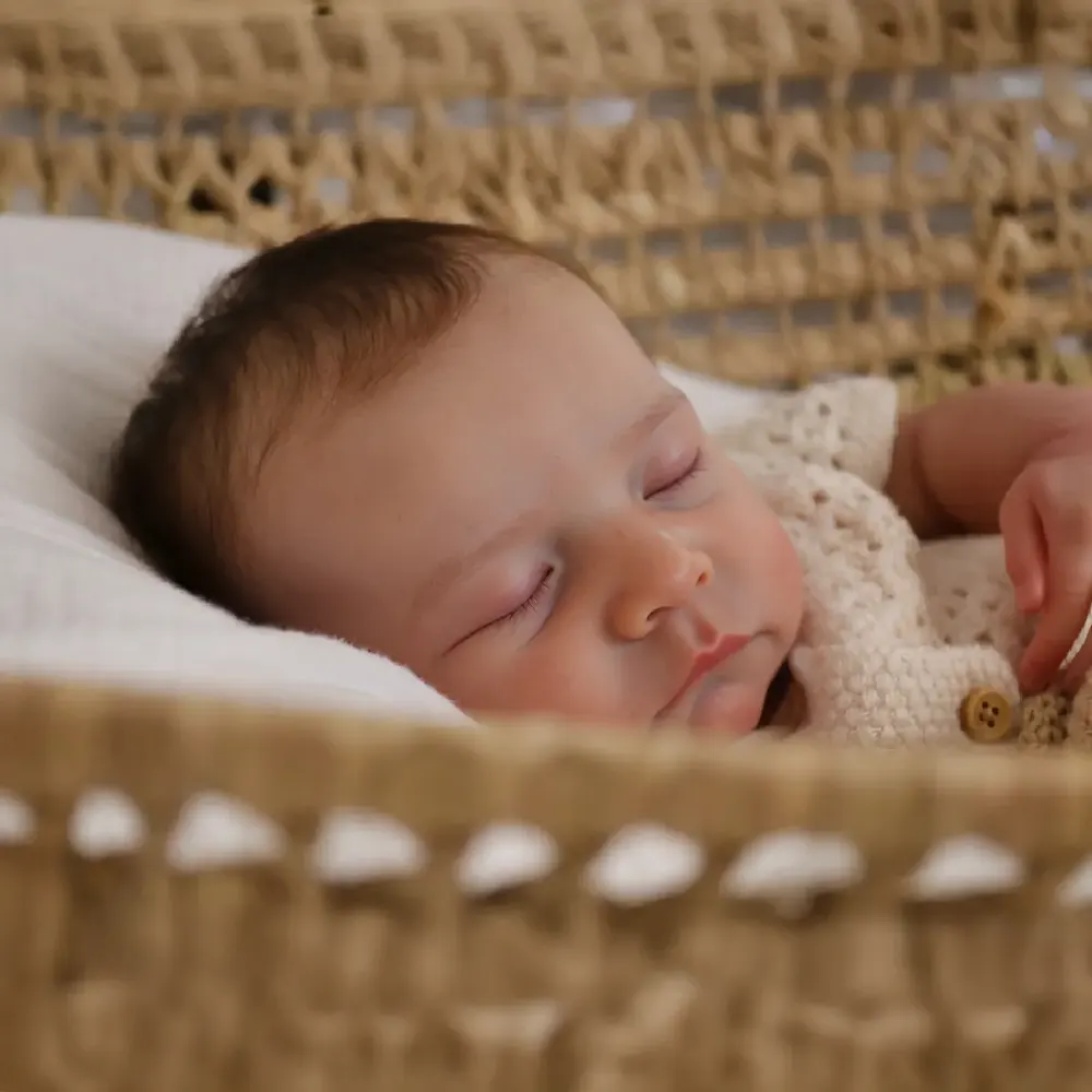 20" Vinyl Reborn Sleeping Baby Boy, Brown Hair, Caucasian Skin, photograph 4
