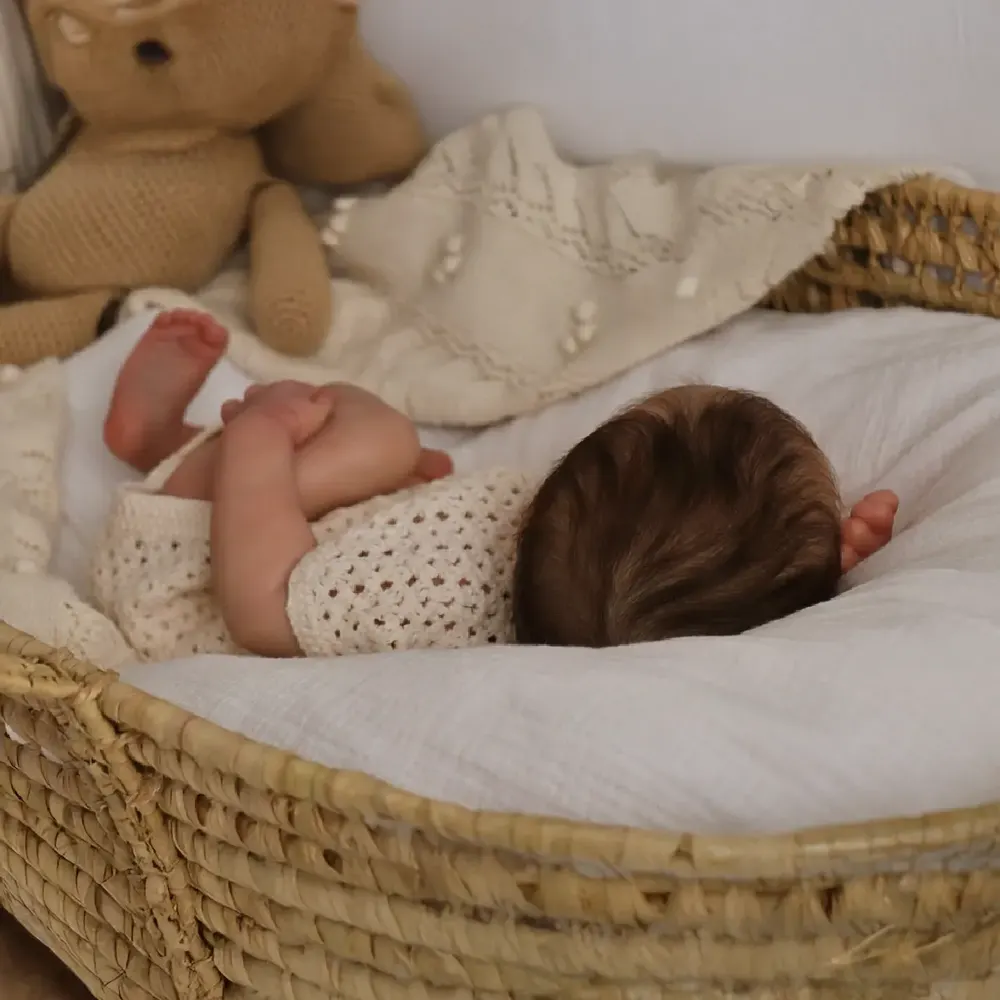 20" Vinyl Reborn Sleeping Baby Boy, Brown Hair, Caucasian Skin, photograph 5