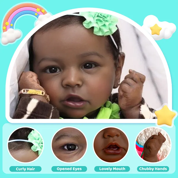 Black 20" African American Black Reborn Silicone Toddler Baby Doll Girl Hayley, photograph 2