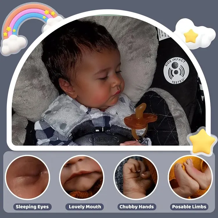 African American Boy Doll 20" Soft Weighted Body Lifelike Cute Handmade Silicone, photograph 2