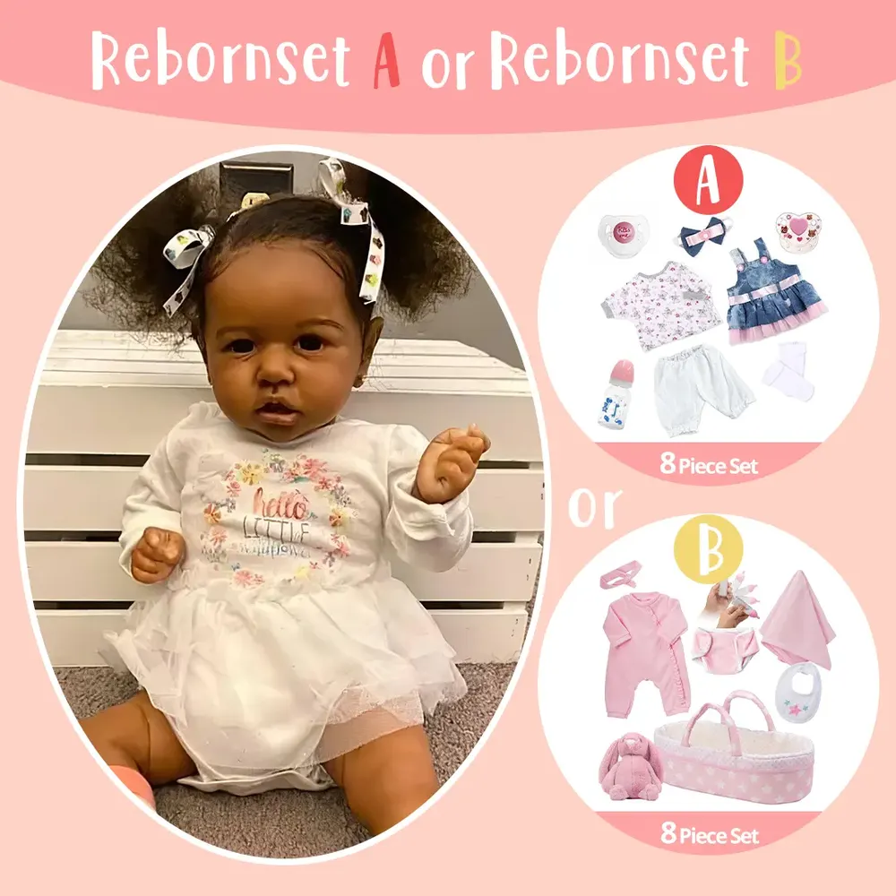 Black African American Black Silicone 20" Diaz Black Toddler Reborn Baby Doll Girl, photograph 3