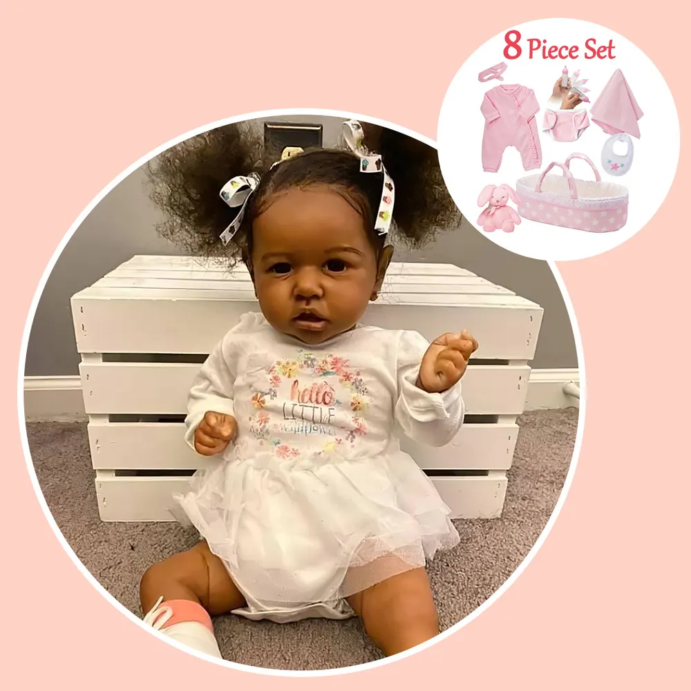 Black African American Black Silicone 20" Diaz Black Toddler Reborn Baby Doll Girl, photograph 5