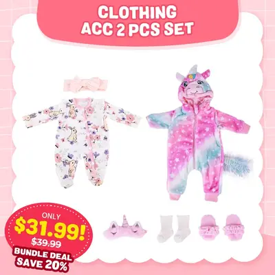 17"-20" Reborn Baby Girl Doll Pink Bunny Bodysuit Unicorn Crawling Suit 6-Pcs