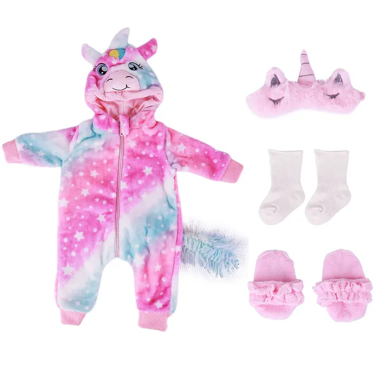 17"-20" Reborn Baby Girl Doll Pink Bunny Bodysuit Unicorn Crawling Suit 6-Pcs, photograph 3
