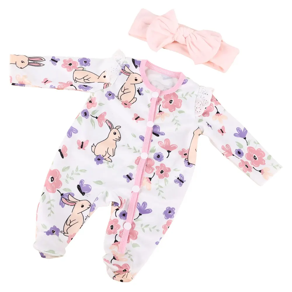 17"-20" Reborn Baby Girl Doll Pink Bunny, Cherry Bodysuit 4-Pcs Clothing Accessories, photograph 2