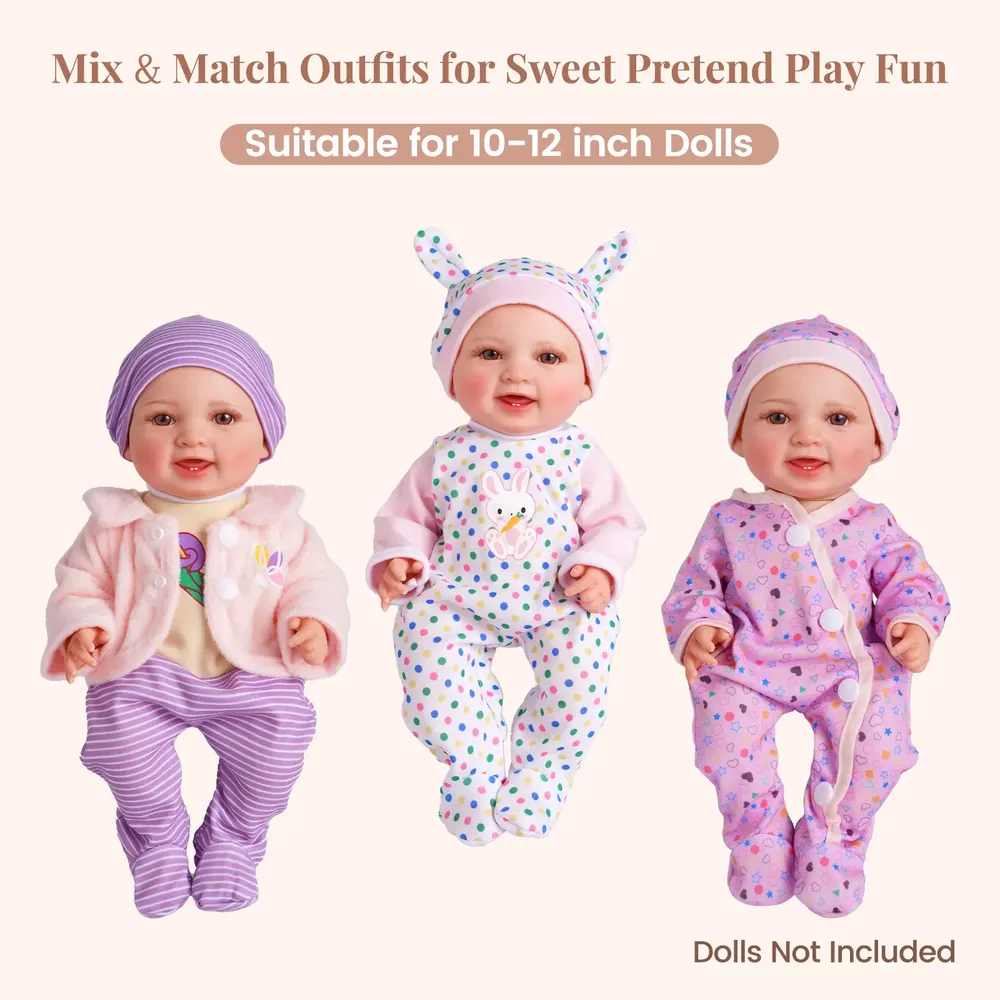 10-12" Reborn Baby Dolls Multi-style Clothing Set for Girls 3Pcs Accessories Set, photograph 2