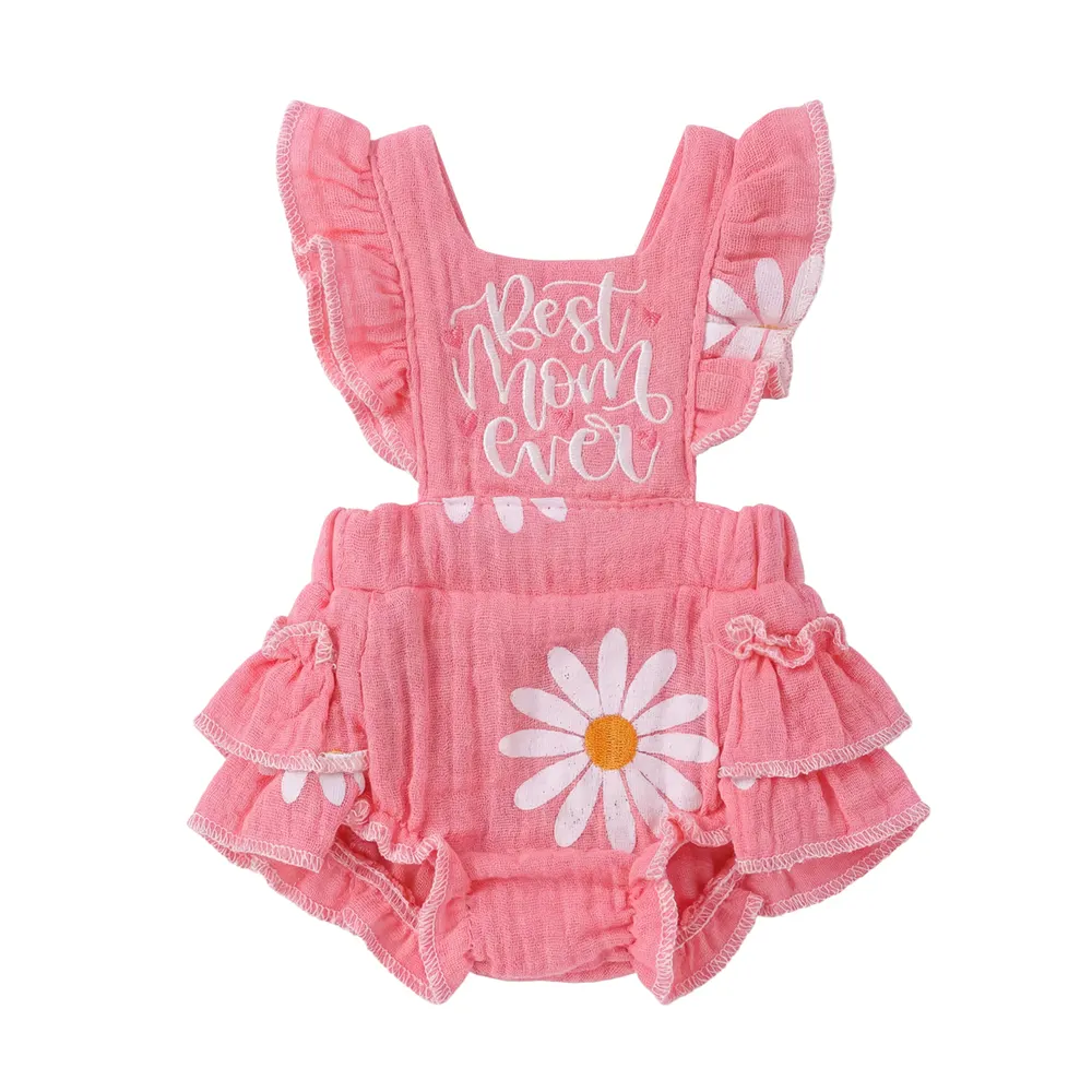 12"/16" Pink daisy floral print Set Adorable Spring Bodysuit for Reborn Babies, photograph 2