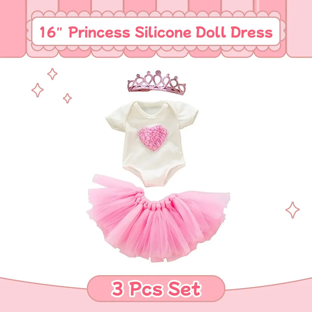 16" Full Body Silicone Baby Girl Doll Pink Clothing 3-Pieces Set Accessories