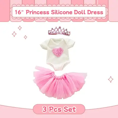 16" Full Body Silicone Baby Girl Doll Pink Clothing 3-Pieces Set Accessories