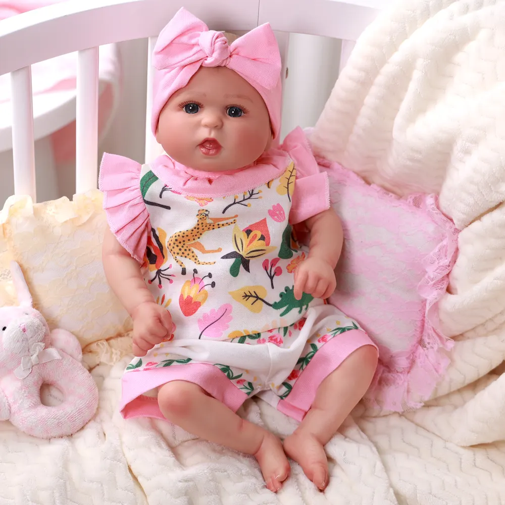 17-22" Reborn Baby Doll Animal Garden Pink and White Top and Shorts Set 3pcs, photograph 2