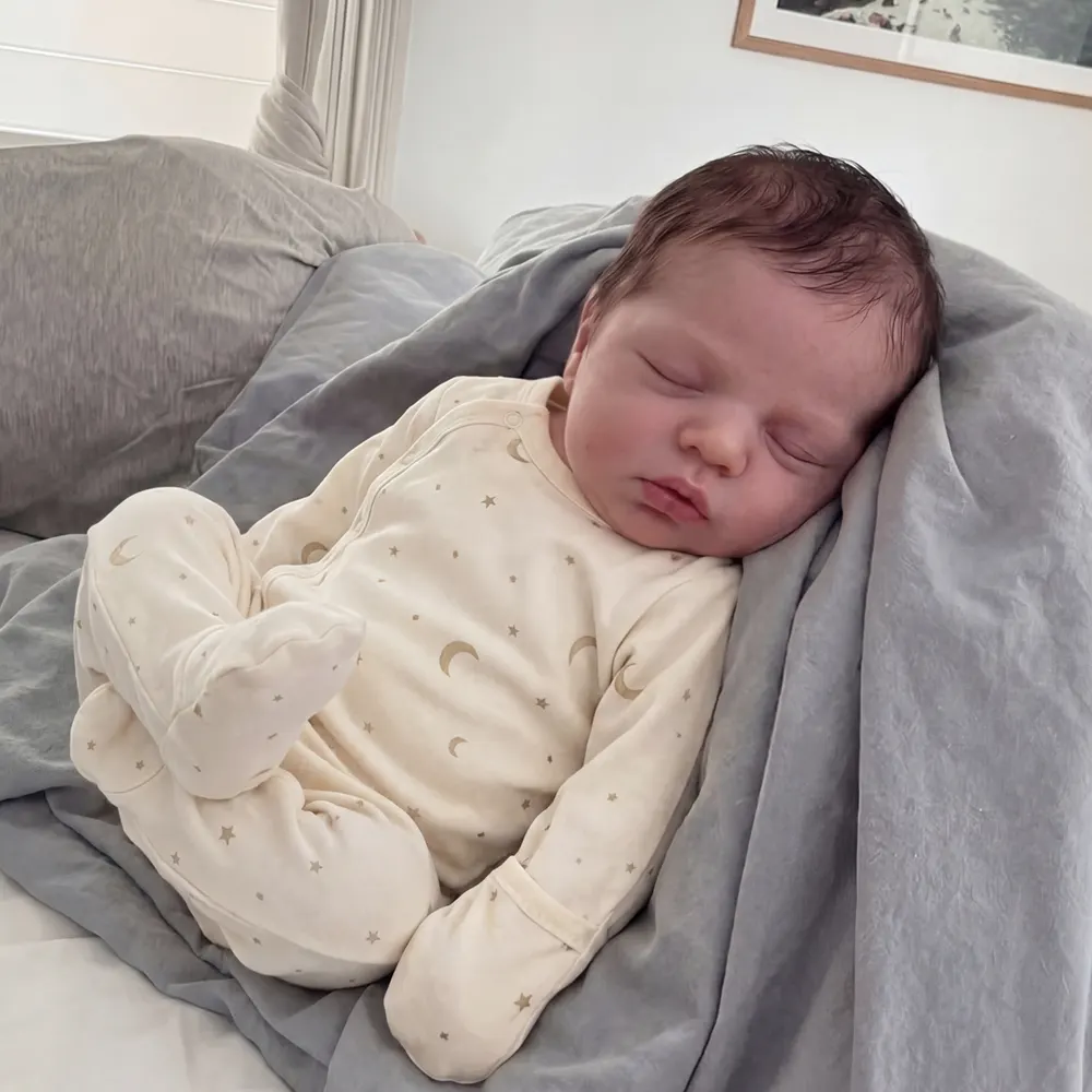 Full Body Silicone Baby in 12"/16", Newborn Reborn Doll with Rooted Brown Hair, photograph 4