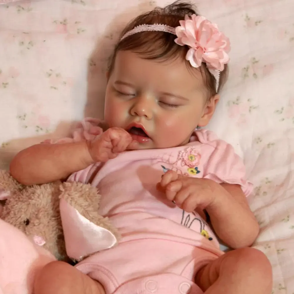 Heartbeat and Coo 17" Sweet Sleeping Baby Doll Girl with Rooted-Hair