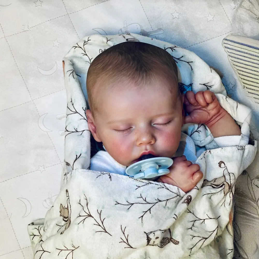 Heartbeat & Sound 17" Asleep Twins Reborn Baby Doll Girl and Boy with Rooted Brown, photograph 3
