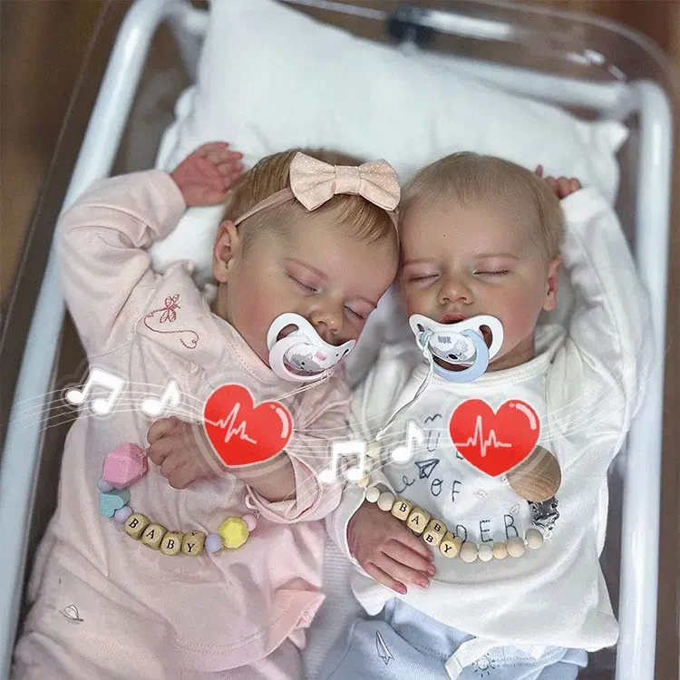 Heartbeat & Sound 17" Real Lifelike Twins Boy and Girl Sleeping Reborn Soft, photograph 5