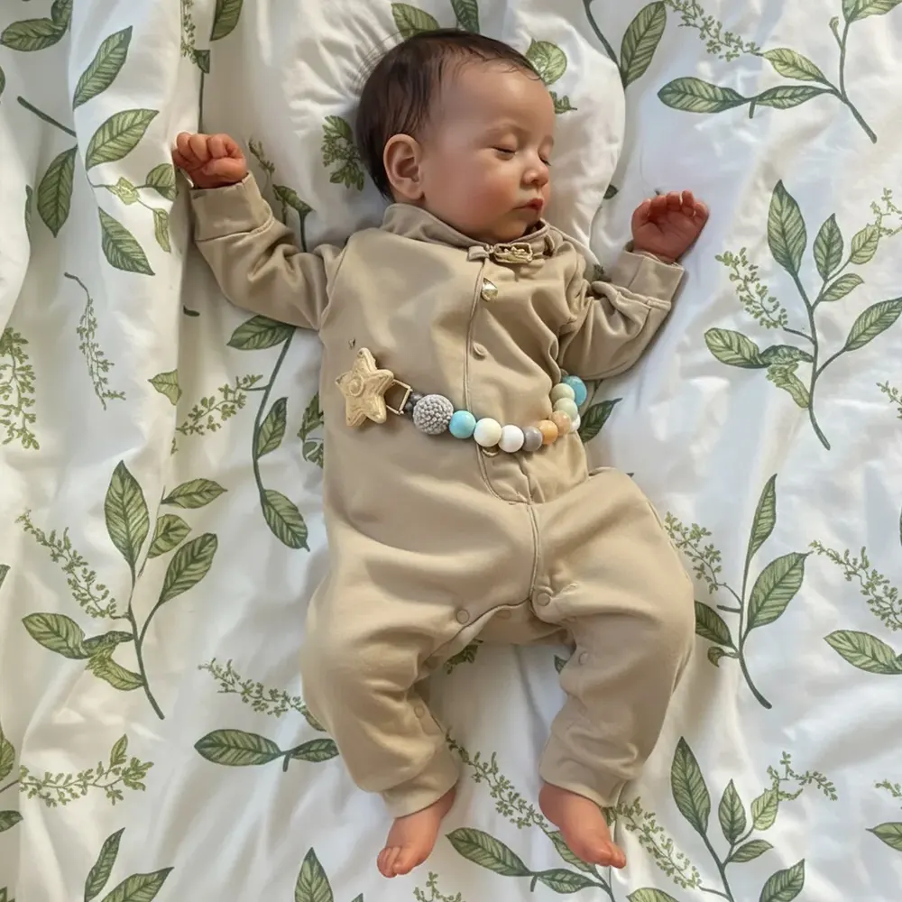 Heartbeat Sound and Breath 20" Newborn Sleeping Adorable Baby Brown Hair Boy Doll, photograph 5