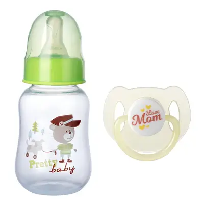 "Love Mom" Pacifier and Floral Bottle 2 Pieces Set Safe Reborn Baby Doll Accessories
