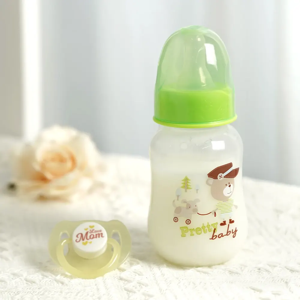 "Love Mom" Pacifier and Floral Bottle 2 Pieces Set Safe Reborn Baby Doll Accessories, photograph 2