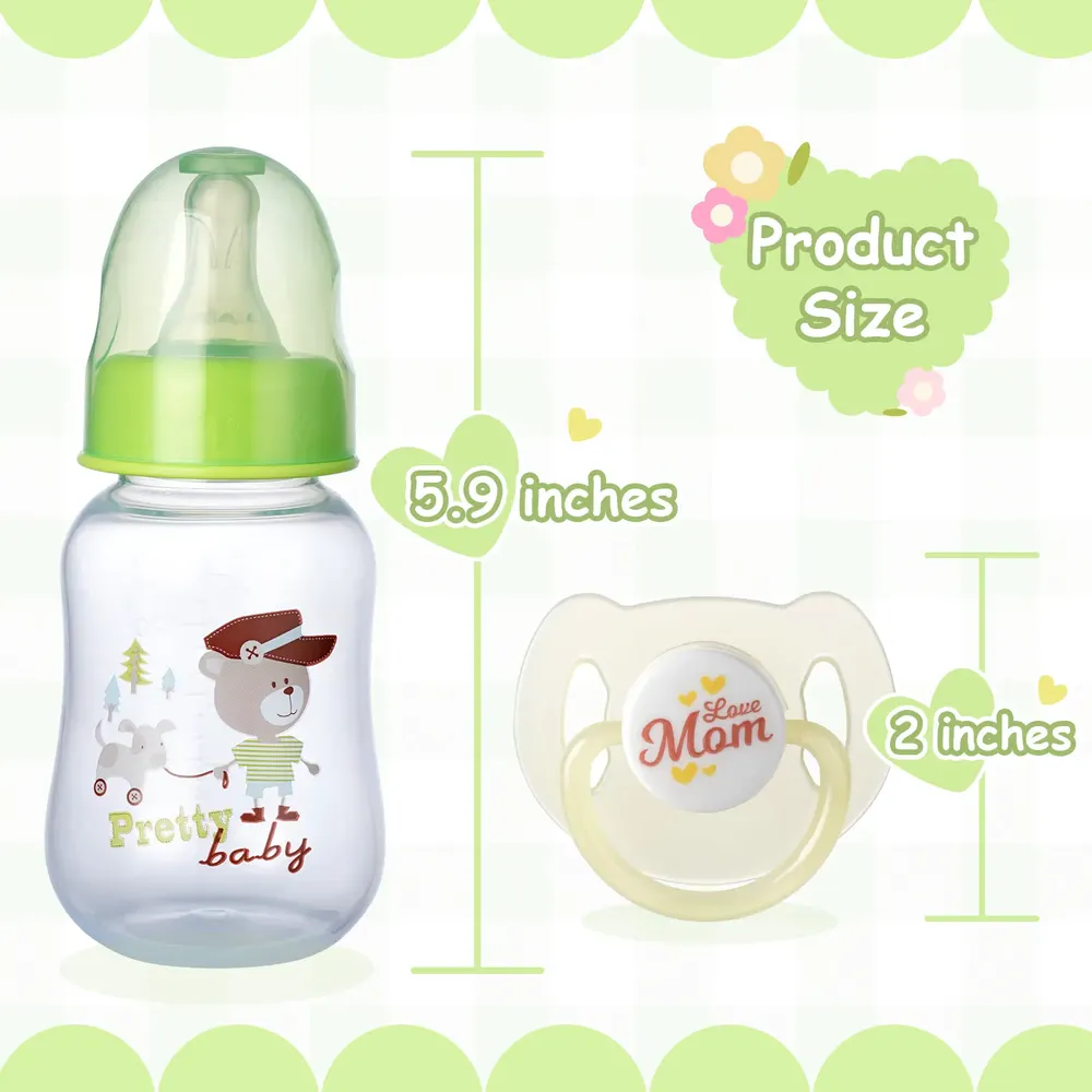 "Love Mom" Pacifier and Floral Bottle 2 Pieces Set Safe Reborn Baby Doll Accessories, photograph 3