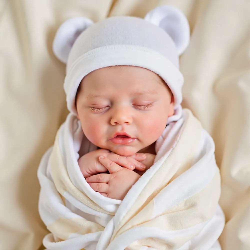 17" Lifelike Sleeping Weighted Silicone Vinyl Newborn Baby Girl Doll Named Nisina, photograph 6