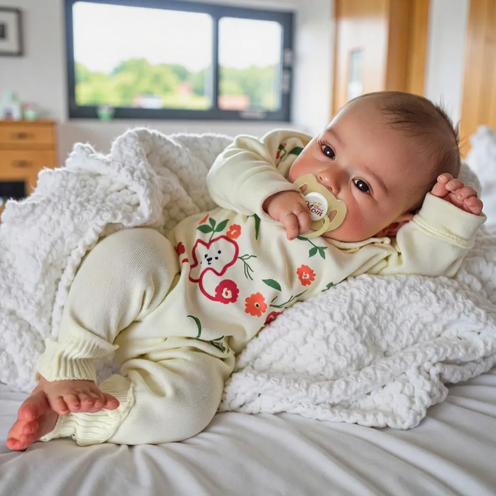 18" Cloth Body Reborn Baby Newborn Girl Doll Beddier with Brown Hair, photograph 2