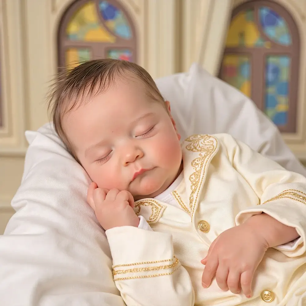 20" Newborn Lifelike Sleeping Baby Brown Hair Doll Boy Named Sozon, photograph 2