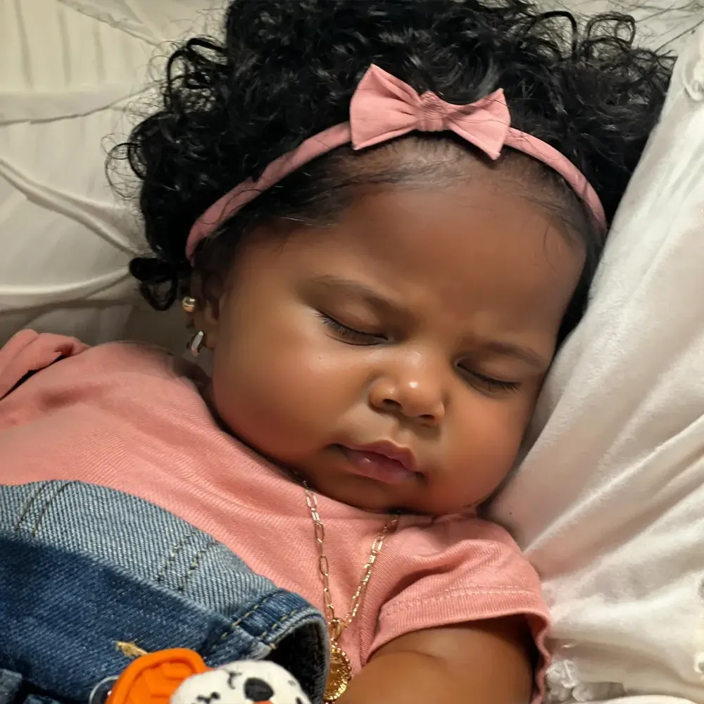 ! 20" Lifelike African American Handmade Hand Rooted Curly Black Hair Reborn Girl, photograph 2