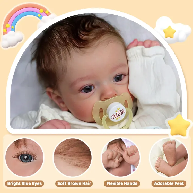 18" Cloth Body Reborn Baby Newborn Girl Awake Doll Named Bunny With Blue Eyes, photograph 2