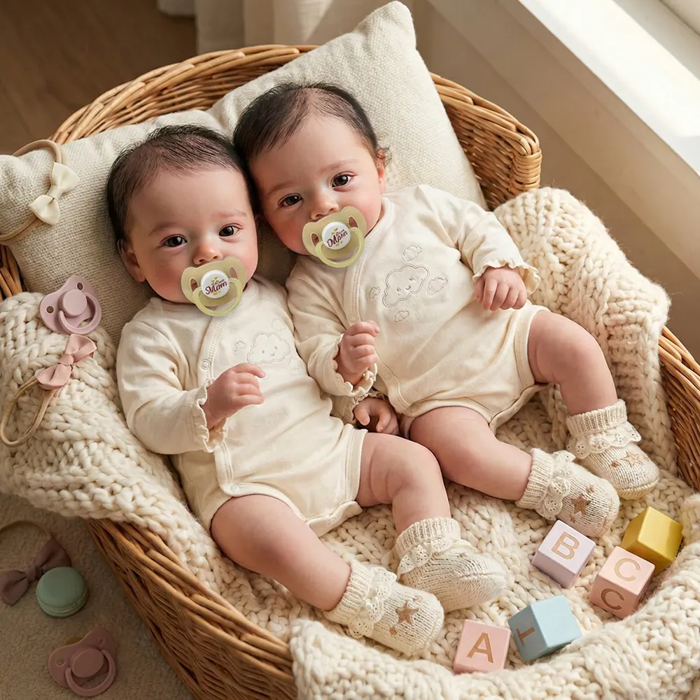 Newborn Baby Reborn Dolls in 18", Girl Twins with Hand-Rooted Hair, photograph 2
